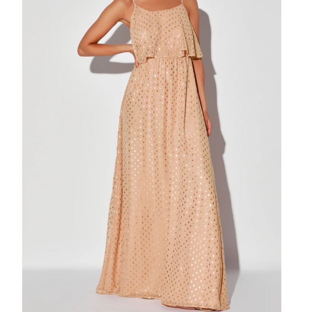 Lulus small maxi dress light pink gold print 633 - Picture 7 of 7